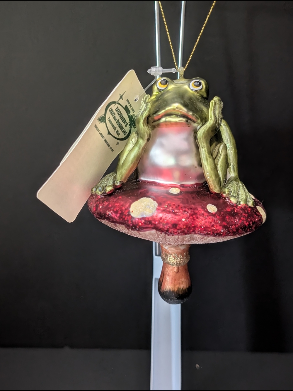 Brohners Frog Sitting On Mushroom Christmas Ornament 8-2026OT